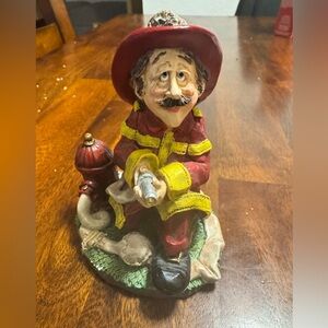 Firefighter Figurine with Fire Hydrant